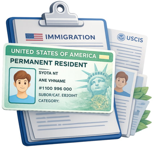 Green card with immigration documents